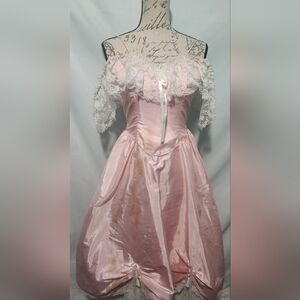 Vintage Flirtations Alfred Angelo Pink Lace Bow Pickup Southern Belle Prom Dress